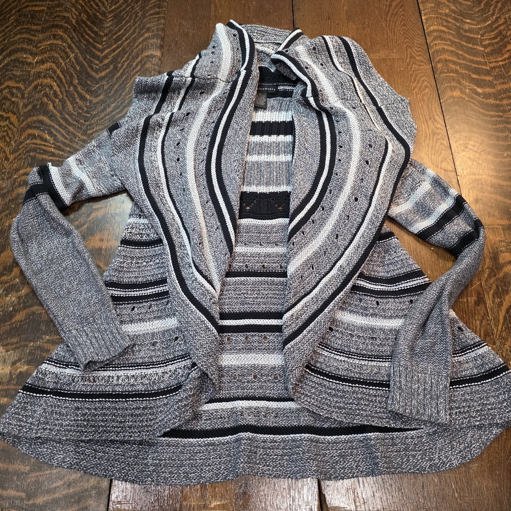 Grace Elements long-sleeve open-front shawl-collar cardigan grey black white